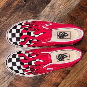Vans Red Flame Checkered Slip-On Sneakers